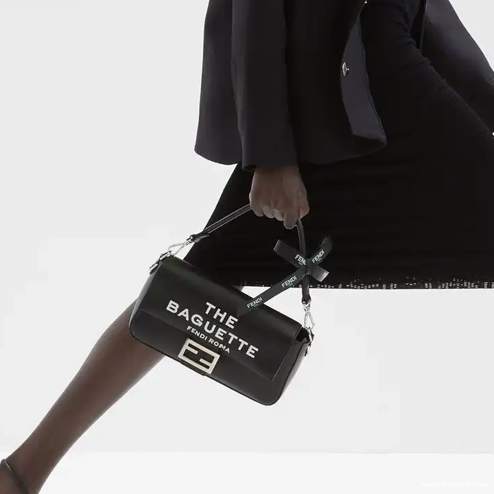 Affordable Leather Baguette Bag The Fendi Black In Medium Motif Nappa Baguette 0621